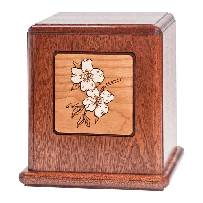 Mahogany Urn with Mosaic Dogwood Artwork