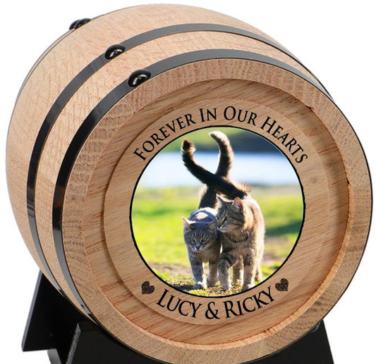 Pet Oak Barrel Urn - Small or Large Dog or Cat Urns